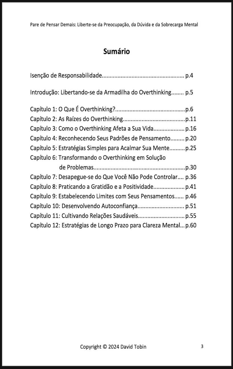 Table of contents for a book or document with chapter titles and page numbers.