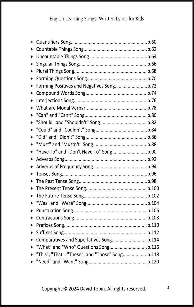 English Learning Songs: Written Lyrics for Kids [Livro em inglês] PDF Download Page and Sound Page and Sound
