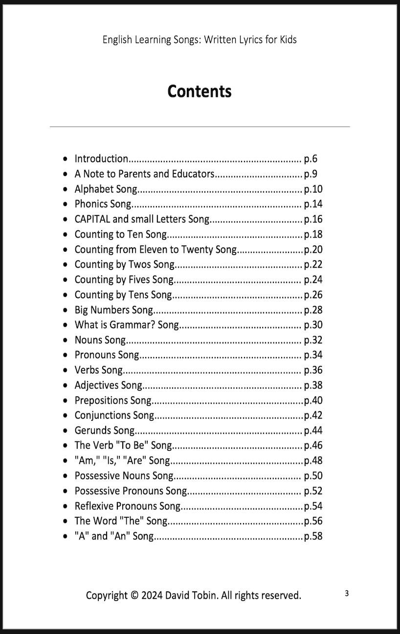 English Learning Songs: Written Lyrics for Kids [Livro em inglês] PDF Download Page and Sound Page and Sound